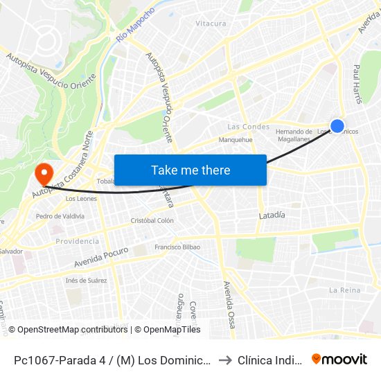 Pc1067-Parada 4 / (M) Los Dominicos to Clínica Indisa map