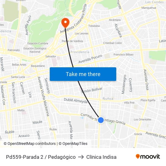 Pd559-Parada 2 / Pedagógico to Clínica Indisa map