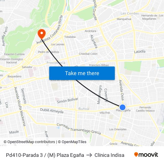 Pd410-Parada 3 / (M) Plaza Egaña to Clínica Indisa map