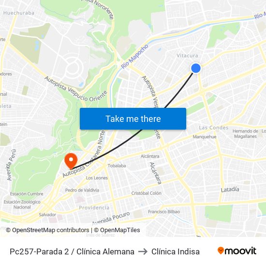 Pc257-Parada 2 / Clínica Alemana to Clínica Indisa map