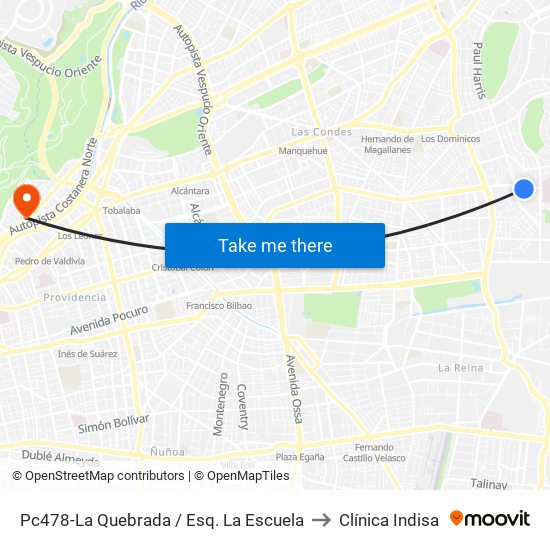 Pc478-La Quebrada / Esq. La Escuela to Clínica Indisa map