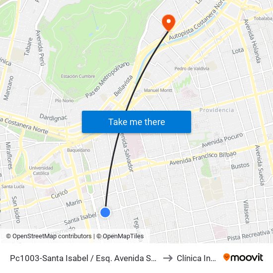 Pc1003-Santa Isabel / Esq. Avenida Seminario to Clínica Indisa map