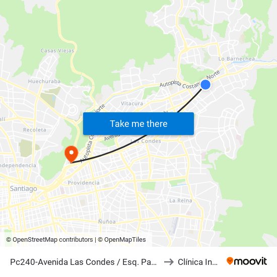 Pc240-Avenida Las Condes / Esq. Pamplona to Clínica Indisa map