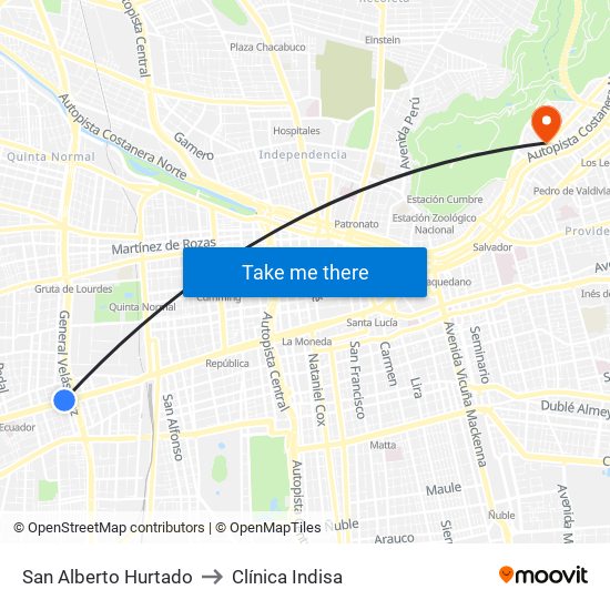 San Alberto Hurtado to Clínica Indisa map