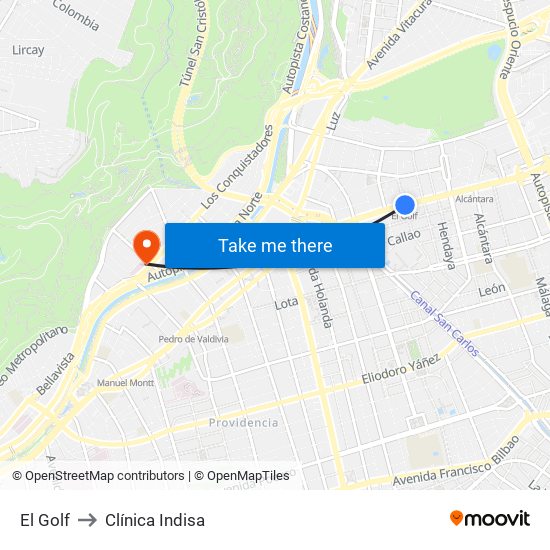 El Golf to Clínica Indisa map