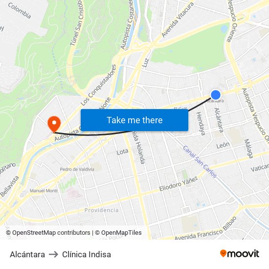 Alcántara to Clínica Indisa map