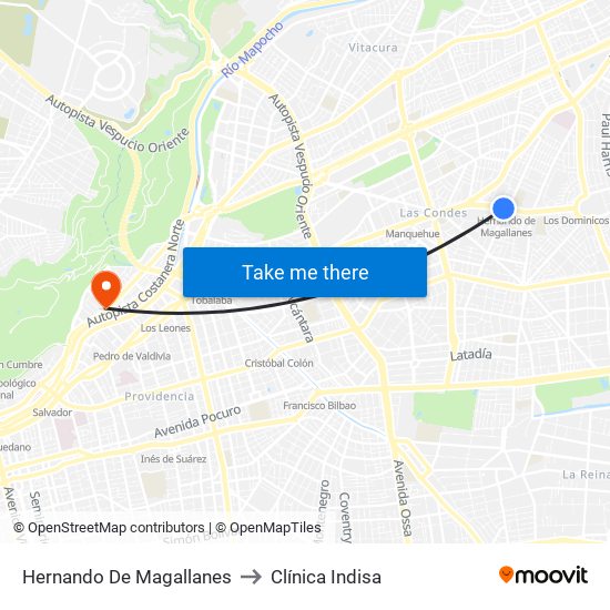 Hernando De Magallanes to Clínica Indisa map