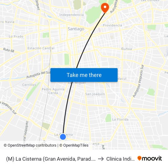 (M) La Cisterna (Gran Avenida, Parad. 25) to Clínica Indisa map