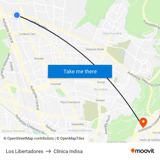 Los Libertadores to Clínica Indisa map