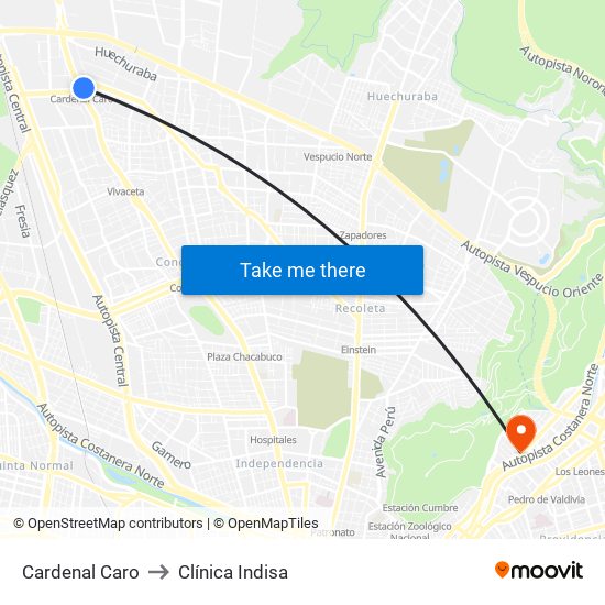 Cardenal Caro to Clínica Indisa map