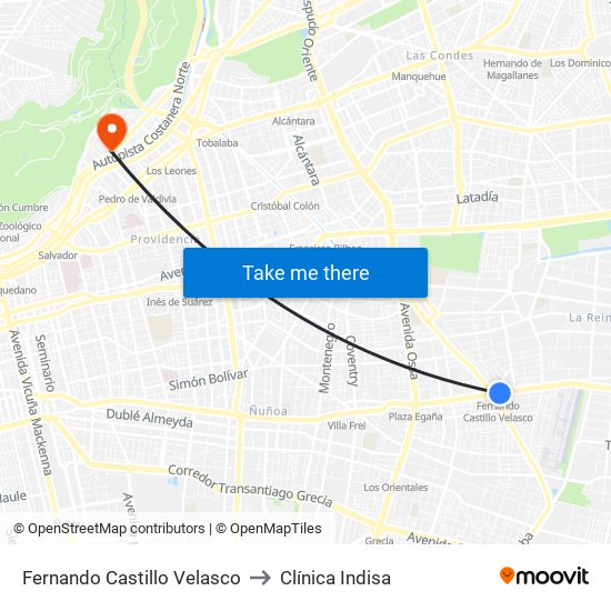 Fernando Castillo Velasco to Clínica Indisa map