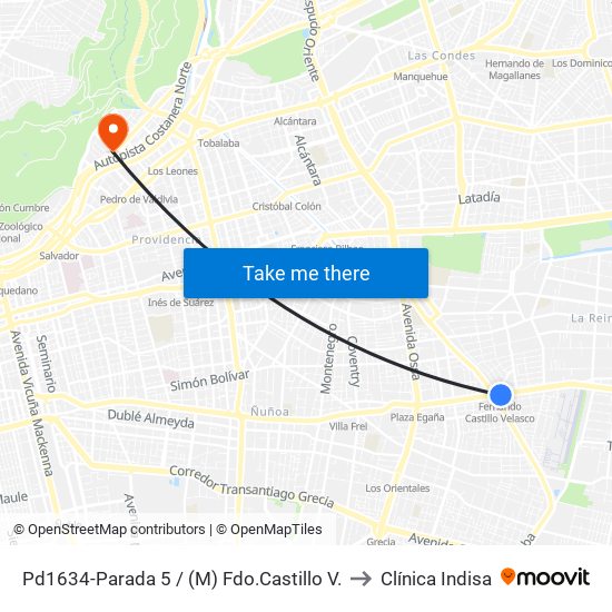 Pd1634-Parada 5 / (M) Fdo.Castillo V. to Clínica Indisa map