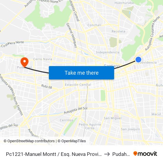 Pc1221-Manuel Montt / Esq. Nueva Providencia to Pudahuel map