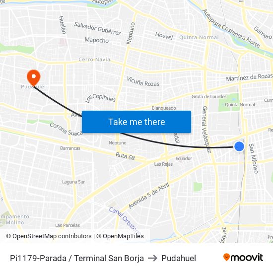Pi1179-Parada / Terminal San Borja to Pudahuel map