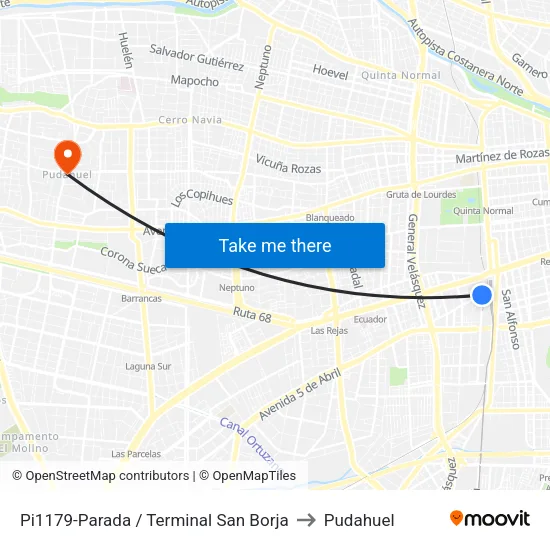 Pi1179-Parada / Terminal San Borja to Pudahuel map
