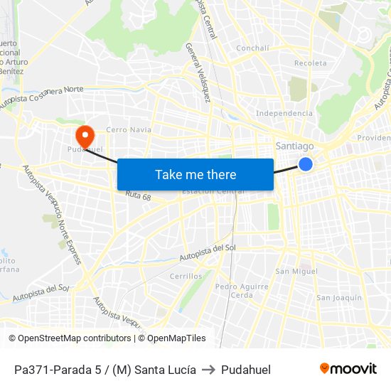 Pa371-Parada 5 / (M) Santa Lucía to Pudahuel map