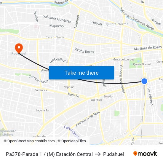 Pa378-Parada 1 / (M) Estación Central to Pudahuel map
