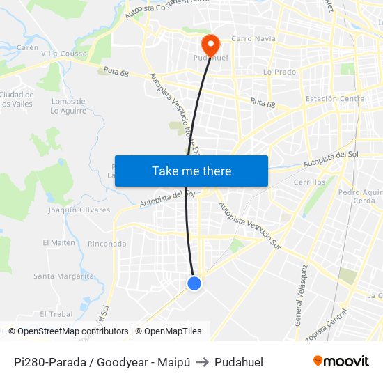 Pi280-Parada / Goodyear - Maipú to Pudahuel map