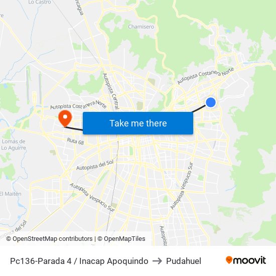 Pc136-Parada 4 / Inacap Apoquindo to Pudahuel map