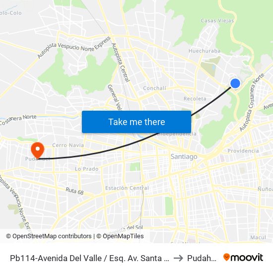 Pb114-Avenida Del Valle / Esq. Av. Santa Clara to Pudahuel map