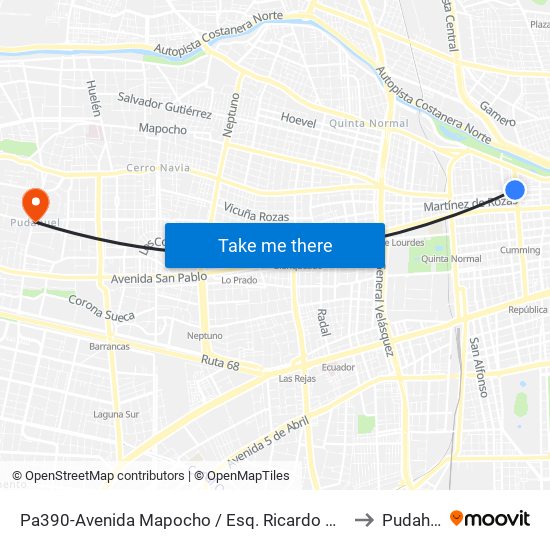 Pa390-Avenida Mapocho / Esq. Ricardo Cumming to Pudahuel map