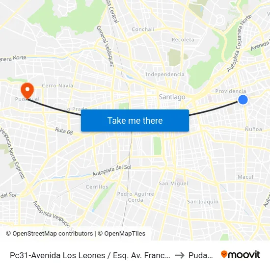 Pc31-Avenida Los Leones / Esq. Av. Francisco Bilbao to Pudahuel map