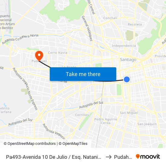Pa493-Avenida 10 De Julio / Esq. Nataniel Cox to Pudahuel map