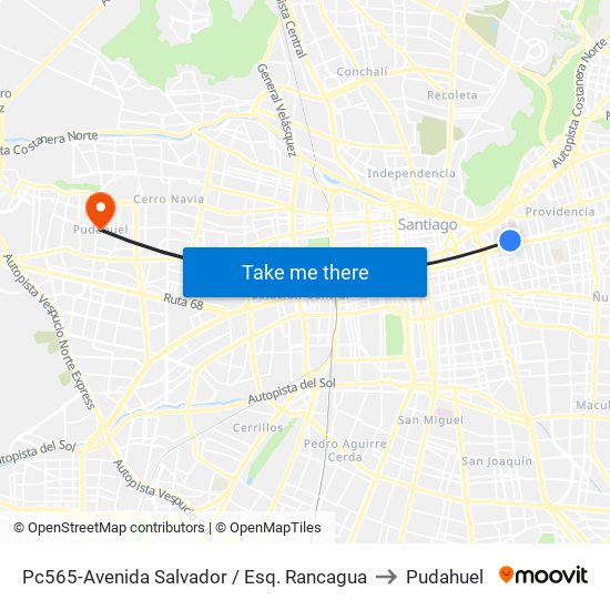 Pc565-Avenida Salvador / Esq. Rancagua to Pudahuel map