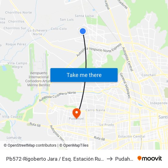 Pb572-Rigoberto Jara / Esq. Estación Rungue to Pudahuel map