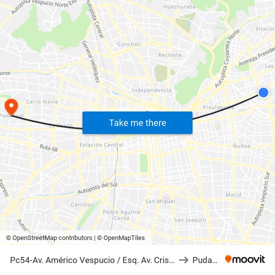 Pc54-Av. Américo Vespucio / Esq. Av. Cristóbal Colón to Pudahuel map