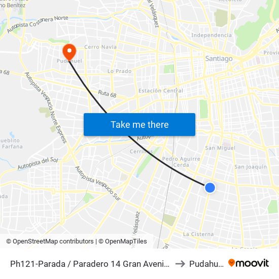 Ph121-Parada / Paradero 14 Gran Avenida to Pudahuel map