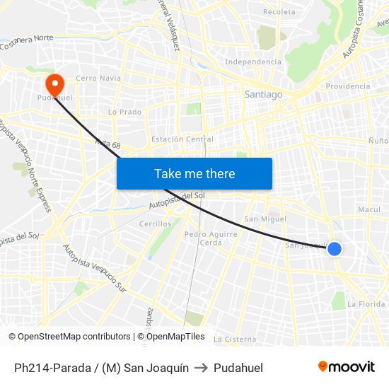 Ph214-Parada / (M) San Joaquín to Pudahuel map