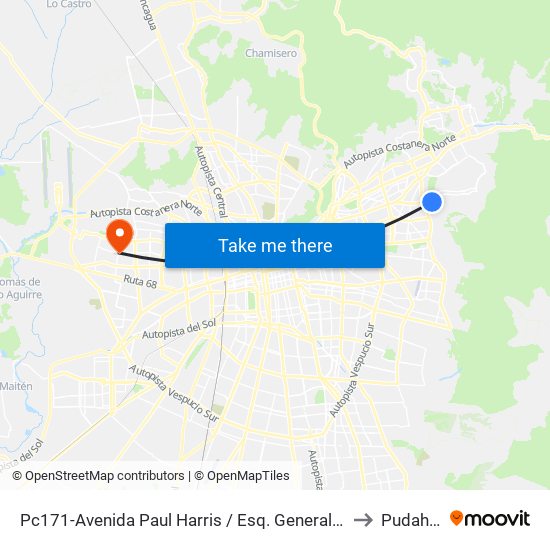Pc171-Avenida Paul Harris / Esq. General Blanche to Pudahuel map