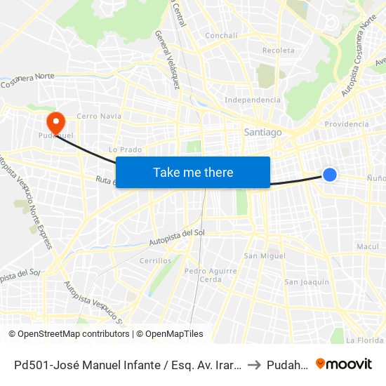 Pd501-José Manuel Infante / Esq. Av. Irarrázaval to Pudahuel map