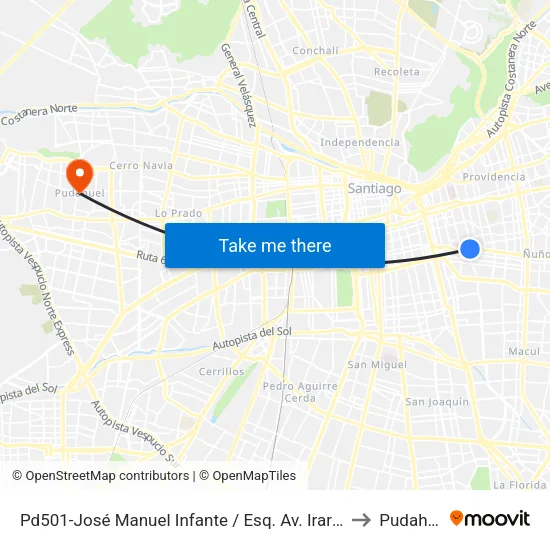 Pd501-José Manuel Infante / Esq. Av. Irarrázaval to Pudahuel map