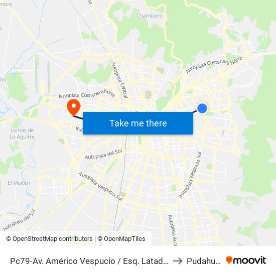 Pc79-Av. Américo Vespucio / Esq. Latadía to Pudahuel map