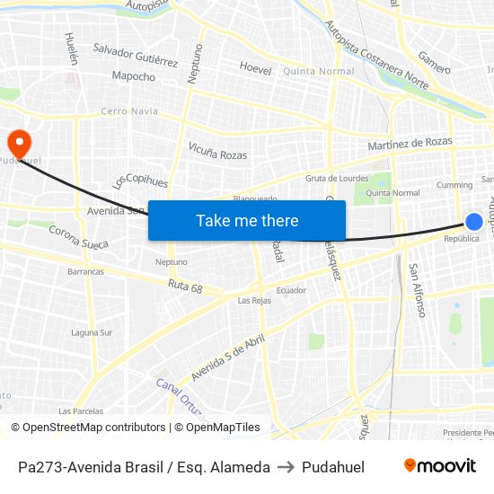 Pa273-Avenida Brasil / Esq. Alameda to Pudahuel map