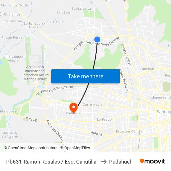 Pb631-Ramón Rosales / Esq. Canutillar to Pudahuel map