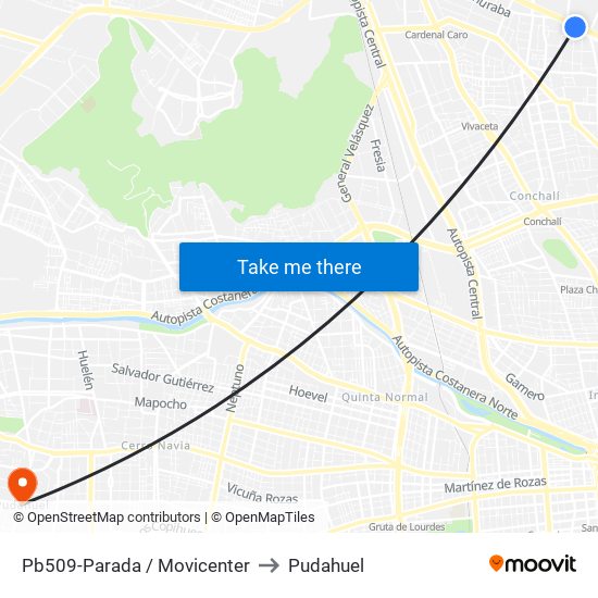 Pb509-Parada / Movicenter to Pudahuel map