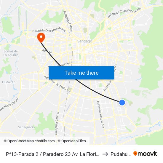 Pf13-Parada 2 / Paradero 23 Av. La Florida to Pudahuel map