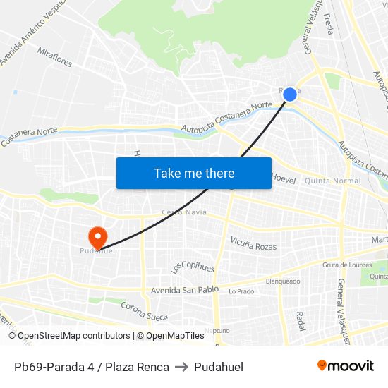 Pb69-Parada 4 / Plaza Renca to Pudahuel map