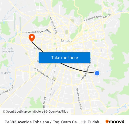 Pe883-Avenida Tobalaba / Esq. Cerro Calán to Pudahuel map