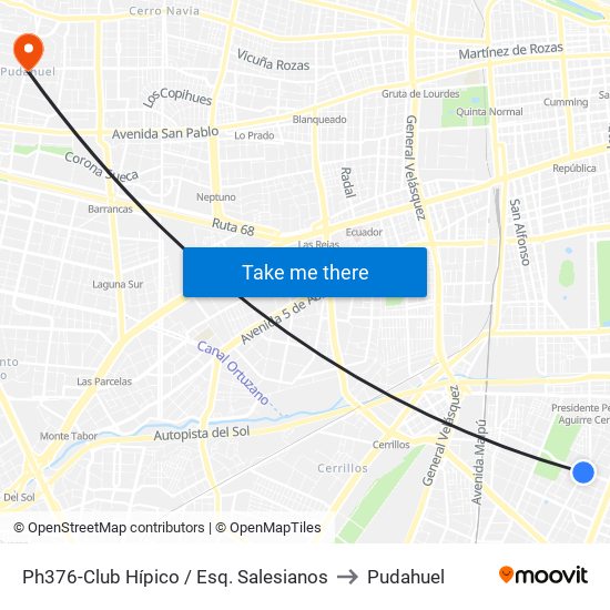 Ph376-Club Hípico / Esq. Salesianos to Pudahuel map