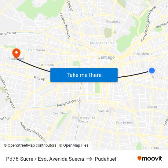 Pd76-Sucre / Esq. Avenida Suecia to Pudahuel map