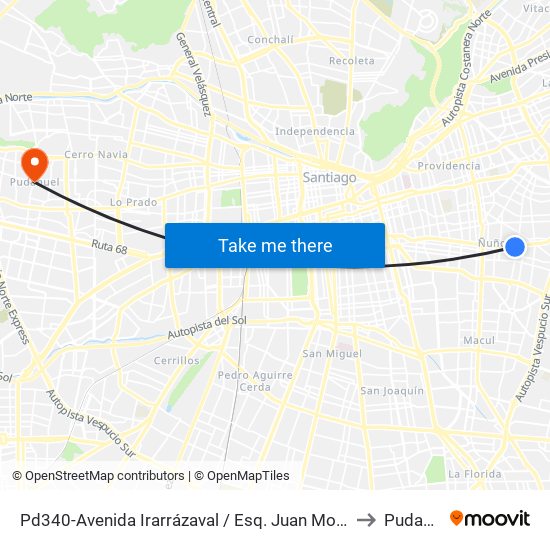 Pd340-Avenida Irarrázaval / Esq. Juan Moya Morales to Pudahuel map