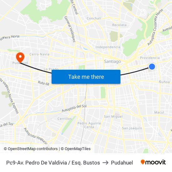 Pc9-Av. Pedro De Valdivia / Esq. Bustos to Pudahuel map