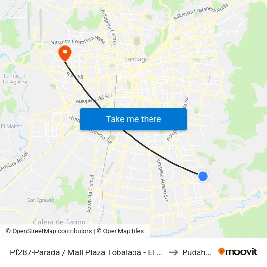Pf287-Parada / Mall Plaza Tobalaba - El Peral to Pudahuel map