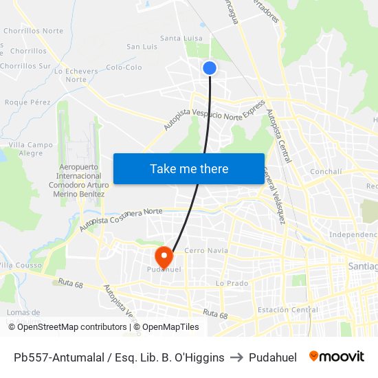 Pb557-Antumalal / Esq. Lib. B. O'Higgins to Pudahuel map