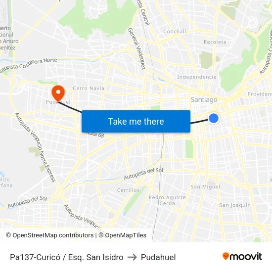 Pa137-Curicó / Esq. San Isidro to Pudahuel map