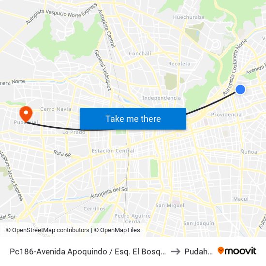 Pc186-Avenida Apoquindo / Esq. El Bosque Norte to Pudahuel map